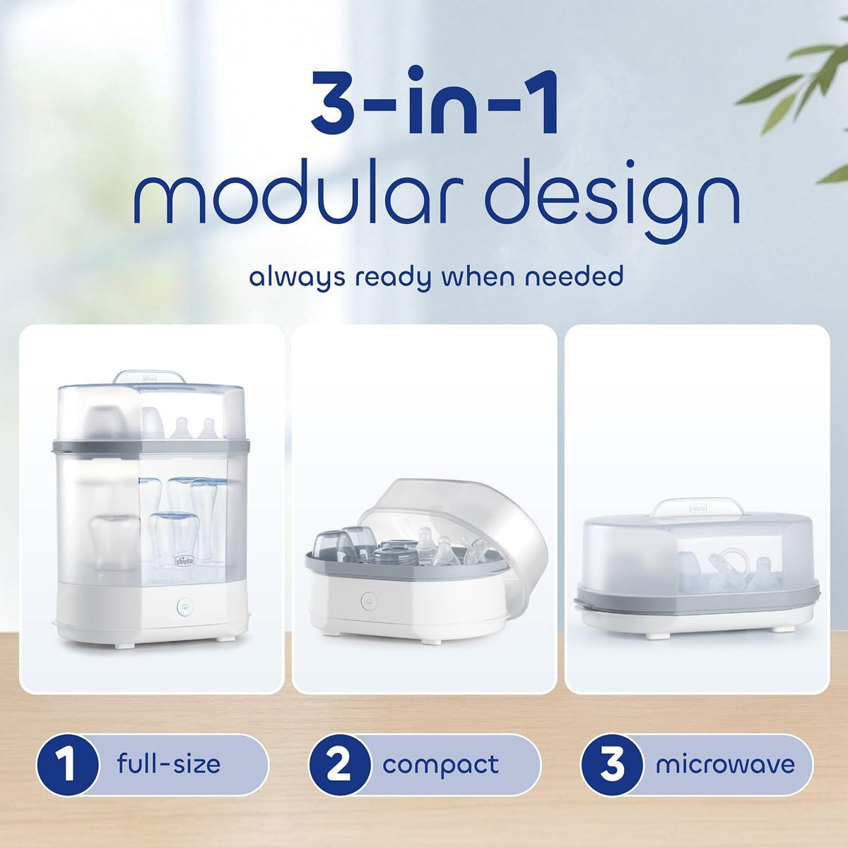 Chicco 3-in-1 sterilizer eco mode for smaller loads
