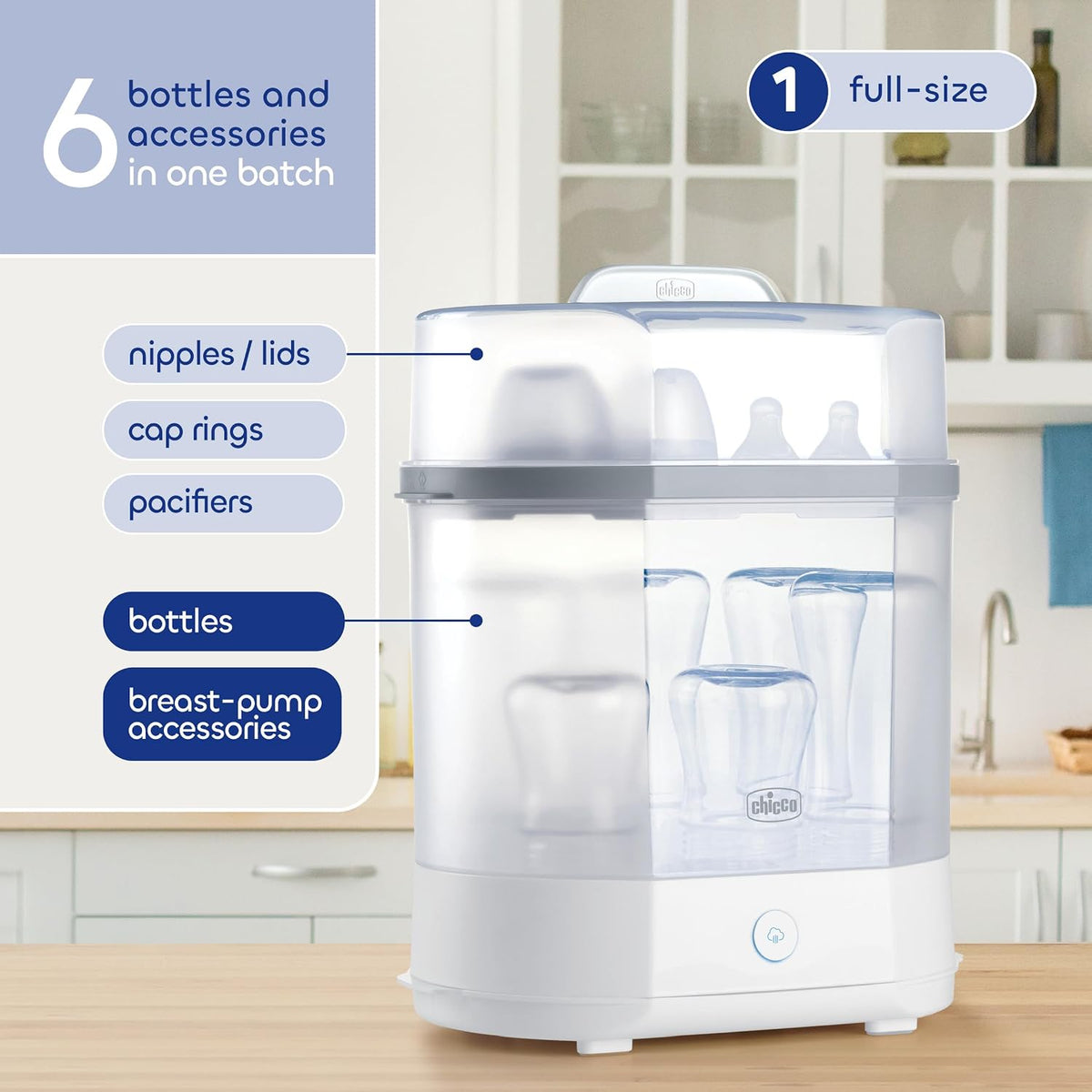 Chicco 3-in-1 sterilizer modular design: full-size, compact, and microwave