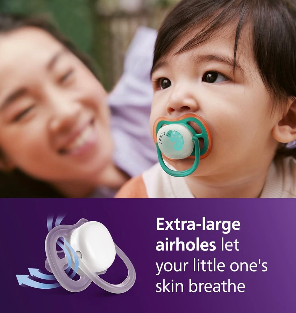 Philips Avent Ultra Air Nighttime Baby Pacifier, 6-18 Months, BPA-Free, 2-Pack + Sterilizing Case
