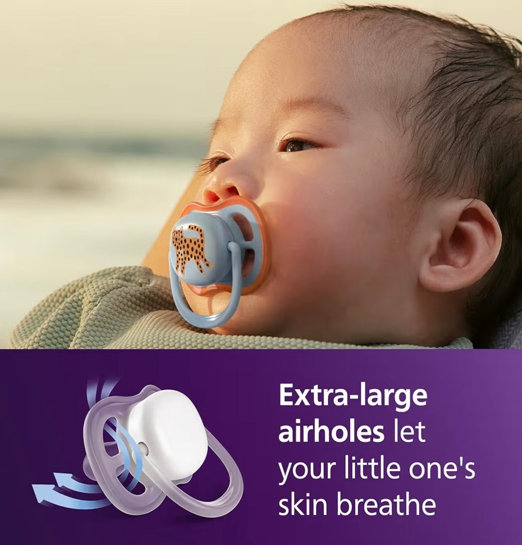 Philips Avent Ultra Air Baby Pacifier, 0-6 Months, BPA-Free, 2-Pack + sterilizing case
