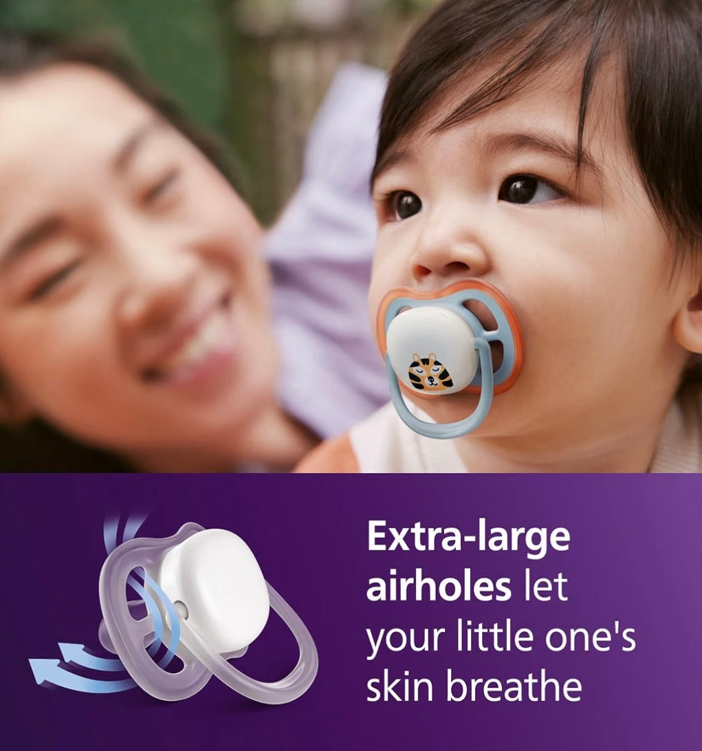 Philips Avent Ultra Air Nighttime Baby Pacifier, 0-6 Months, BPA-Free, 2-pack + sterilizing case