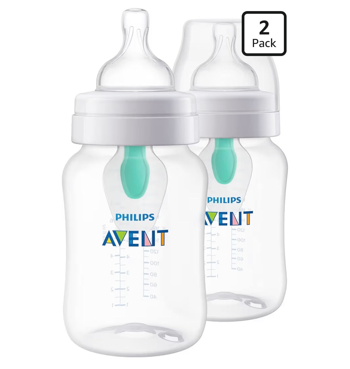 Philips Avent Anti-Colic Baby Bottle with AirFree Vent, Medium Flow, 9 oz, 2 pack