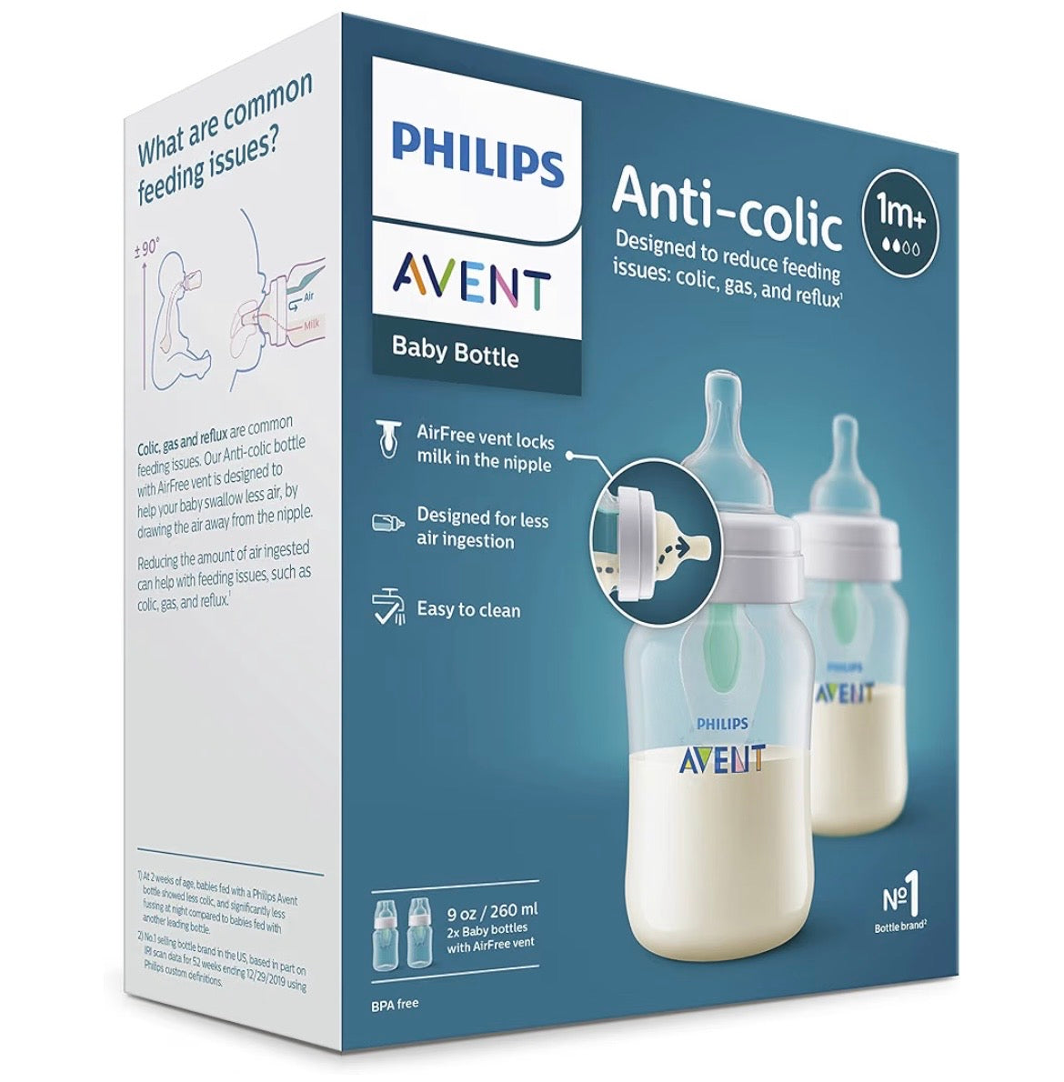Philips Avent Anti-Colic Baby Bottle with AirFree Vent, Medium Flow, 9 oz, 2 pack