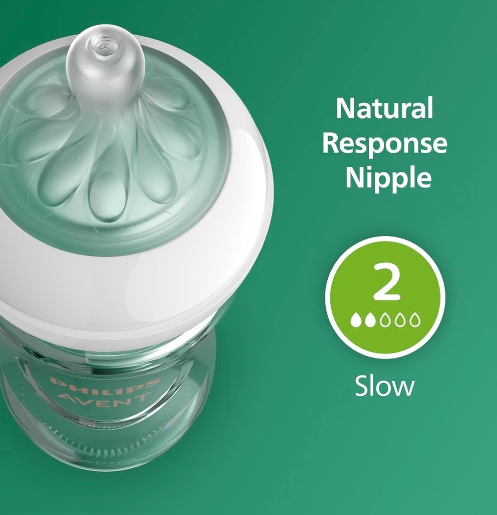 Philips Avent Natural Glass Baby Bottle, Flow 2 Slow, 120ml, 0-3m, 1-Pack