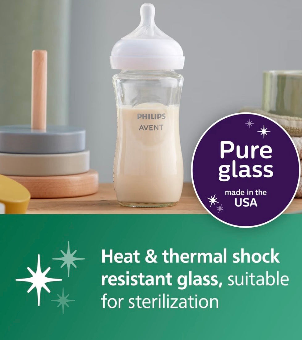 Philips Avent Natural Glass Baby Bottle, Medium Flow, 8 oz