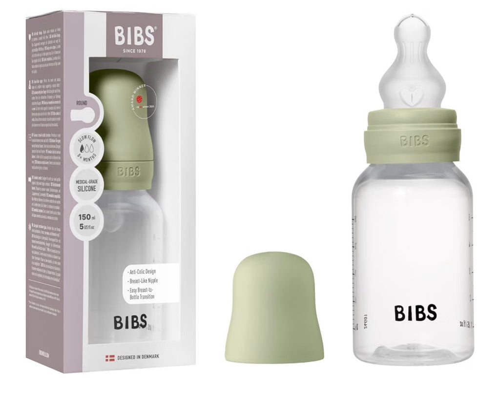 BIBS Plastic Baby Bottle, 150 ml, Silicone Nipple, Sage
