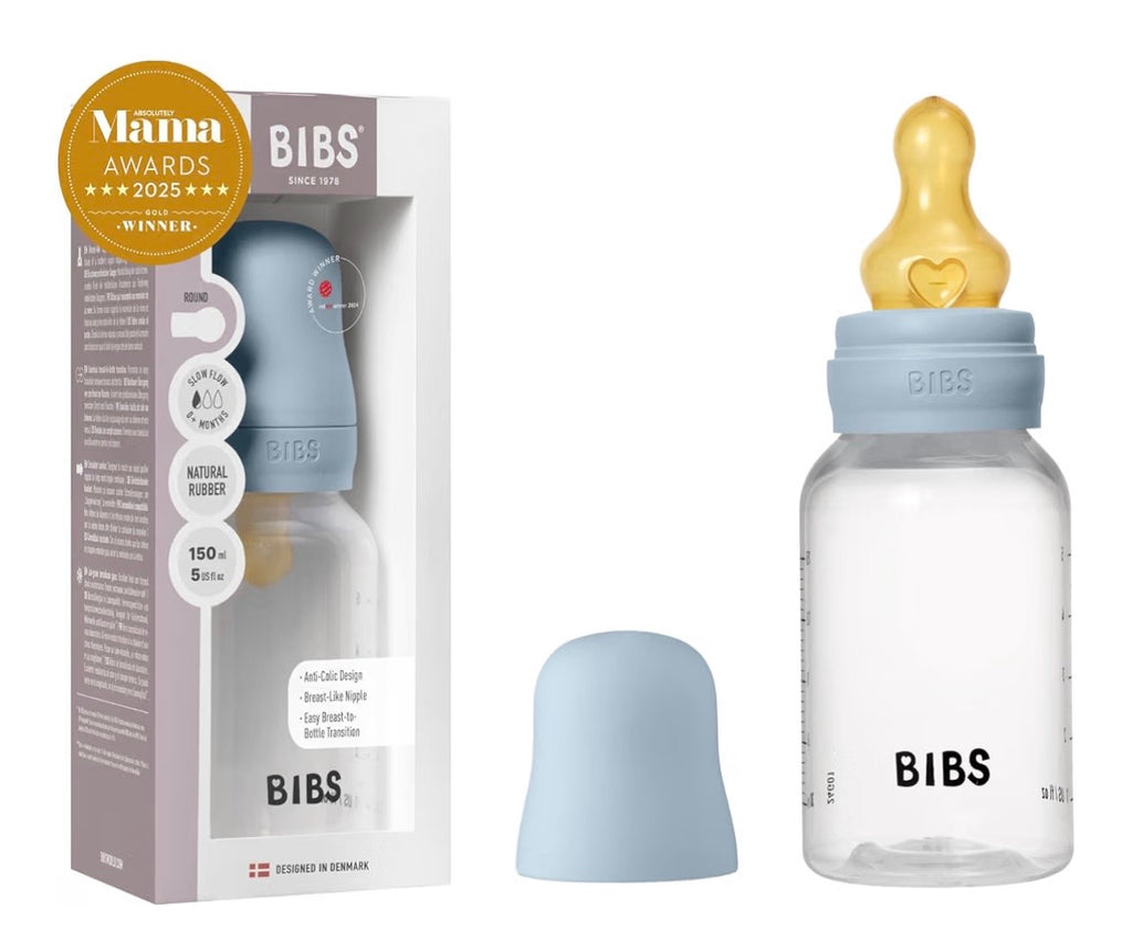 BIBS Plastic Baby Bottle, 150 ml, Silicone Nipple, Baby Blue