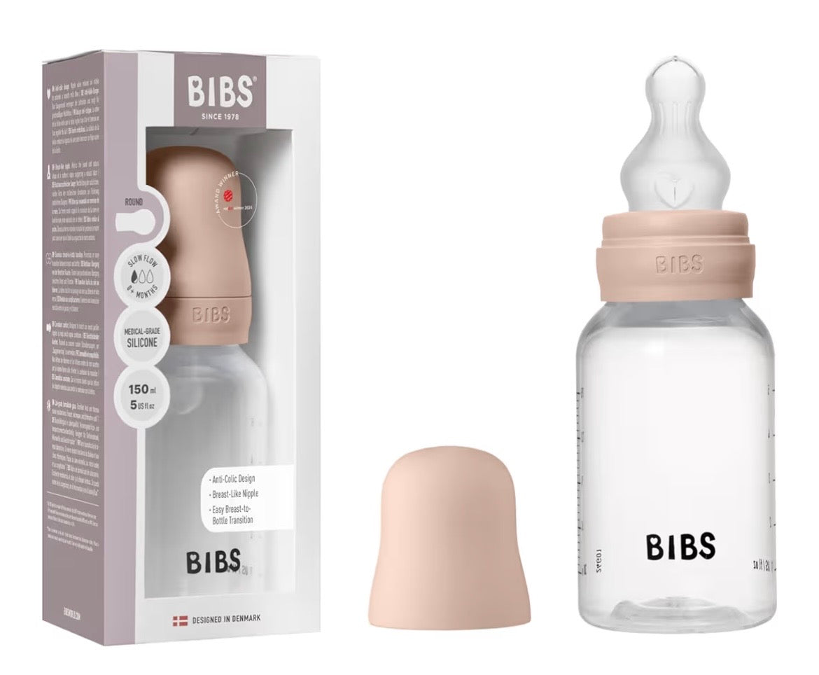 BIBS Plastic Baby Bottle, 150 ml, Silicone Nipple, Blush