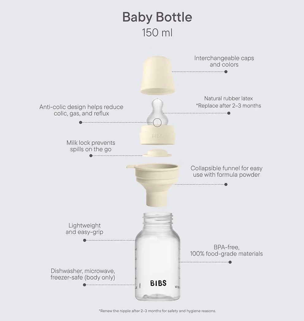 BIBS Plastic Baby Bottle, 150 ml, Silicone Nipple, Blush