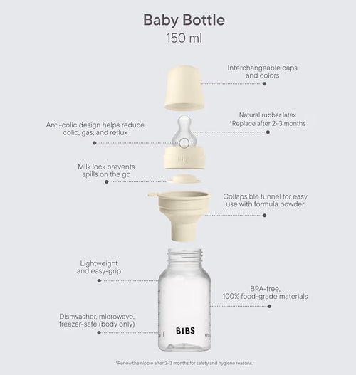 BIBS Plastic Baby Bottle, 150 ml, Silicone Nipple, Blush