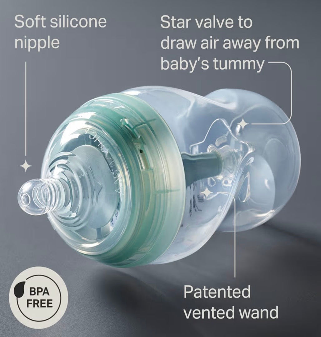 Tommee Tippee Advanced Anti-Colic Baby Bottles, Slow Flow, 260ml (0+), Blue, 2-Pack
