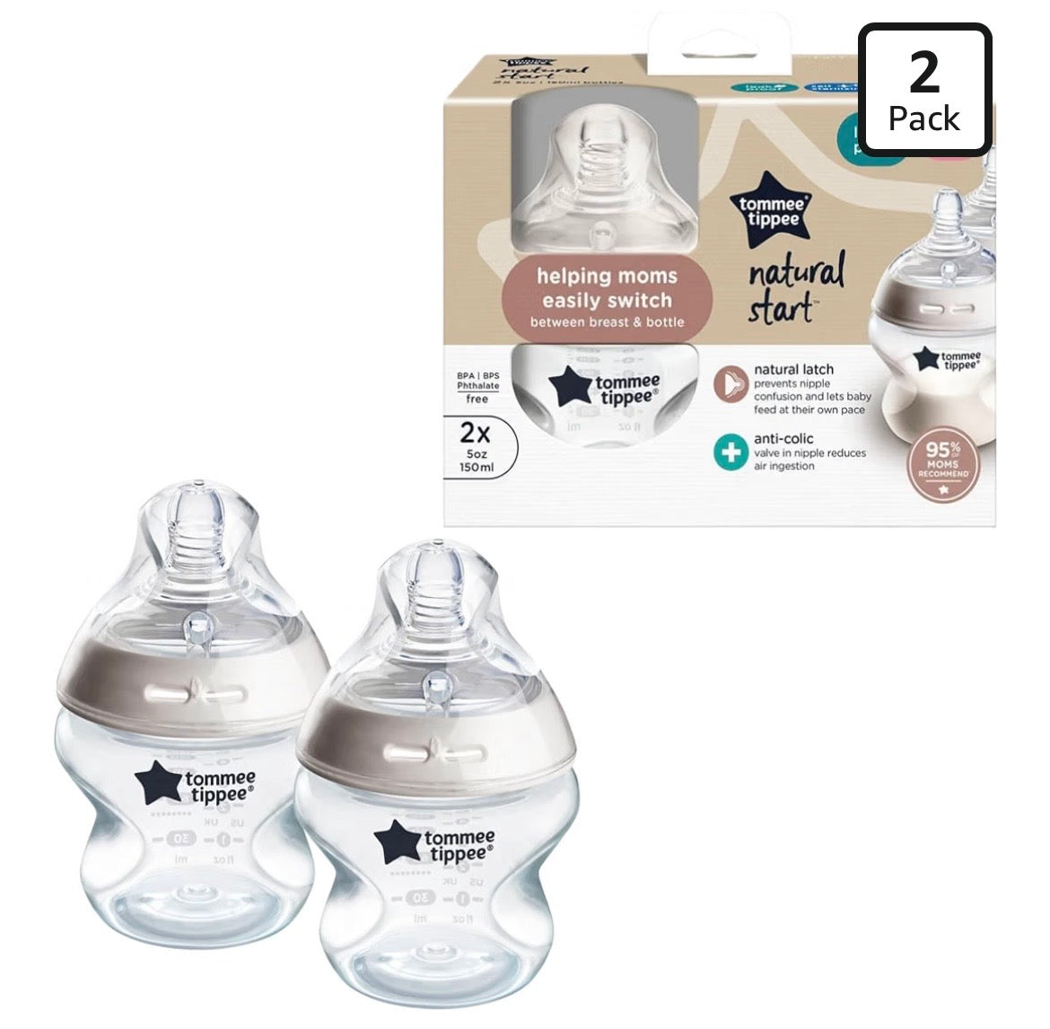 Tommee Tippee Natural Start Baby Bottles, Anti-Colic, 0m+, 5oz(150 ml) pack of 2