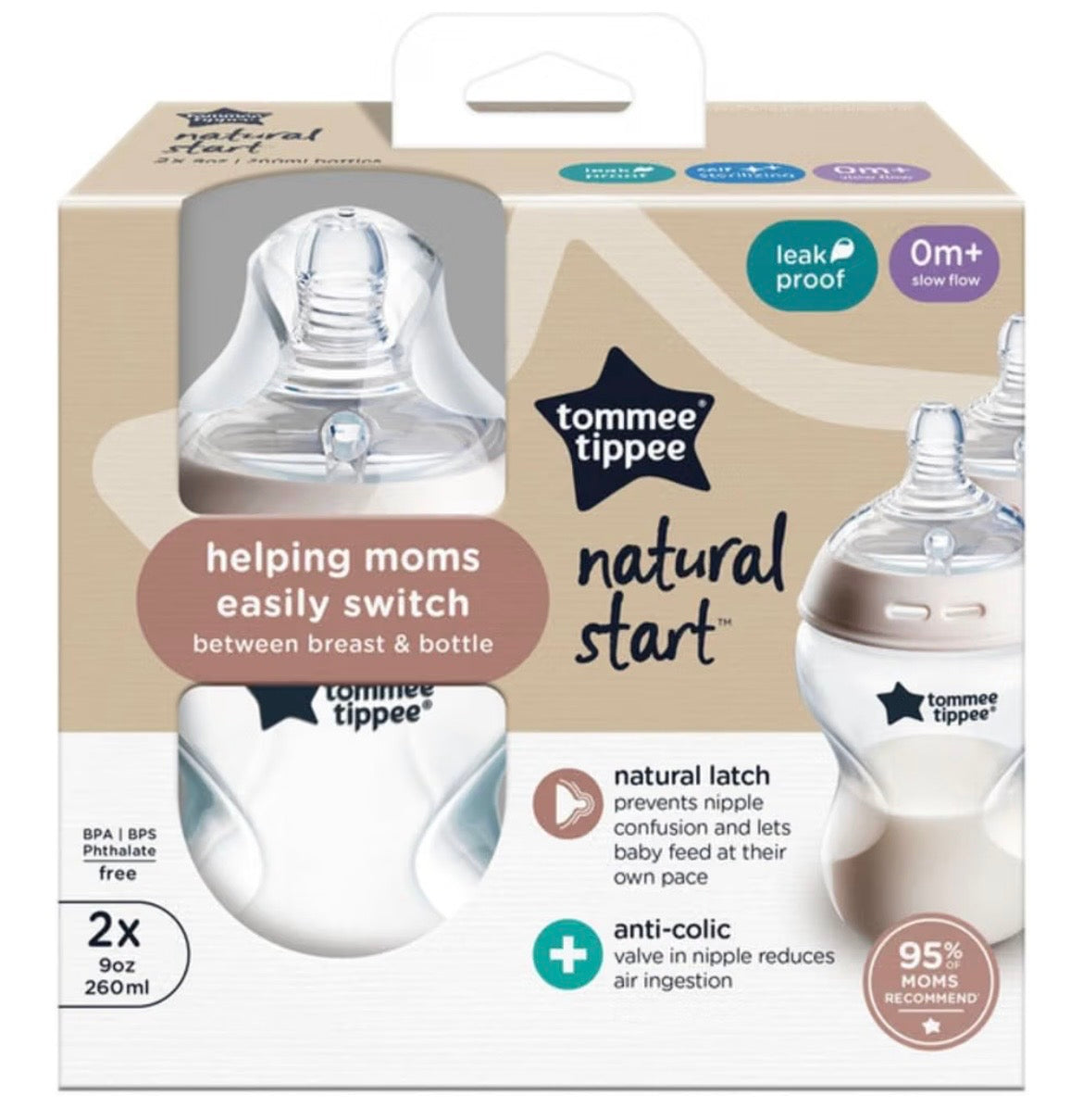 Tommee Tippee Natural Start Baby Bottles, Anti-Colic, 0m+, 9oz(260 ml) pack of 2