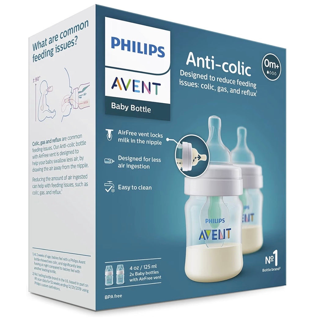 Philips Avent Anti-Colic Baby Bottle, Flow 1 Slow, 125ml, 0m+, 2-Pack
