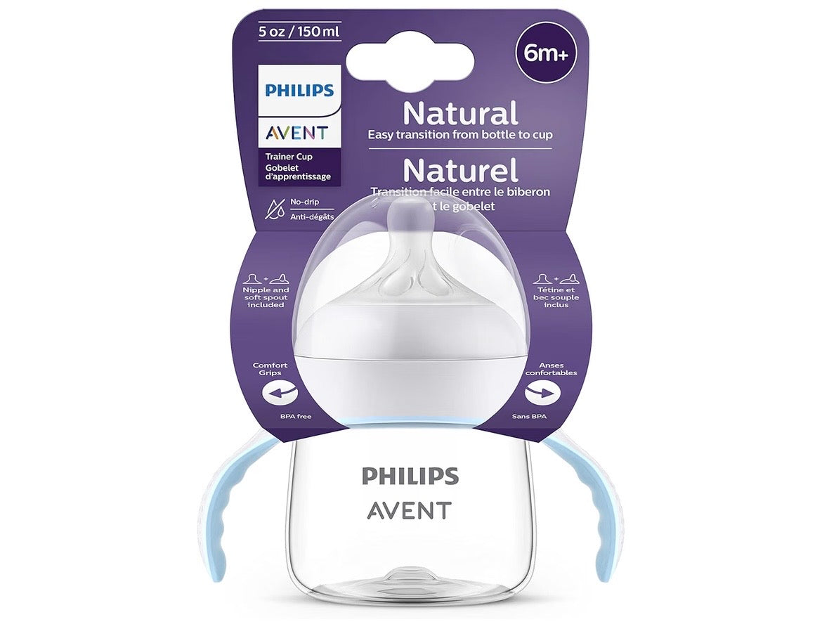 Philips avent Natural trainer cup, extra fast flow 5 / 150ml (6+) + normal nipple + soft silicon spout pack of 1 / easy sippy cup 260ml (9+)  + soft silicon spout blue/ green pack of 2