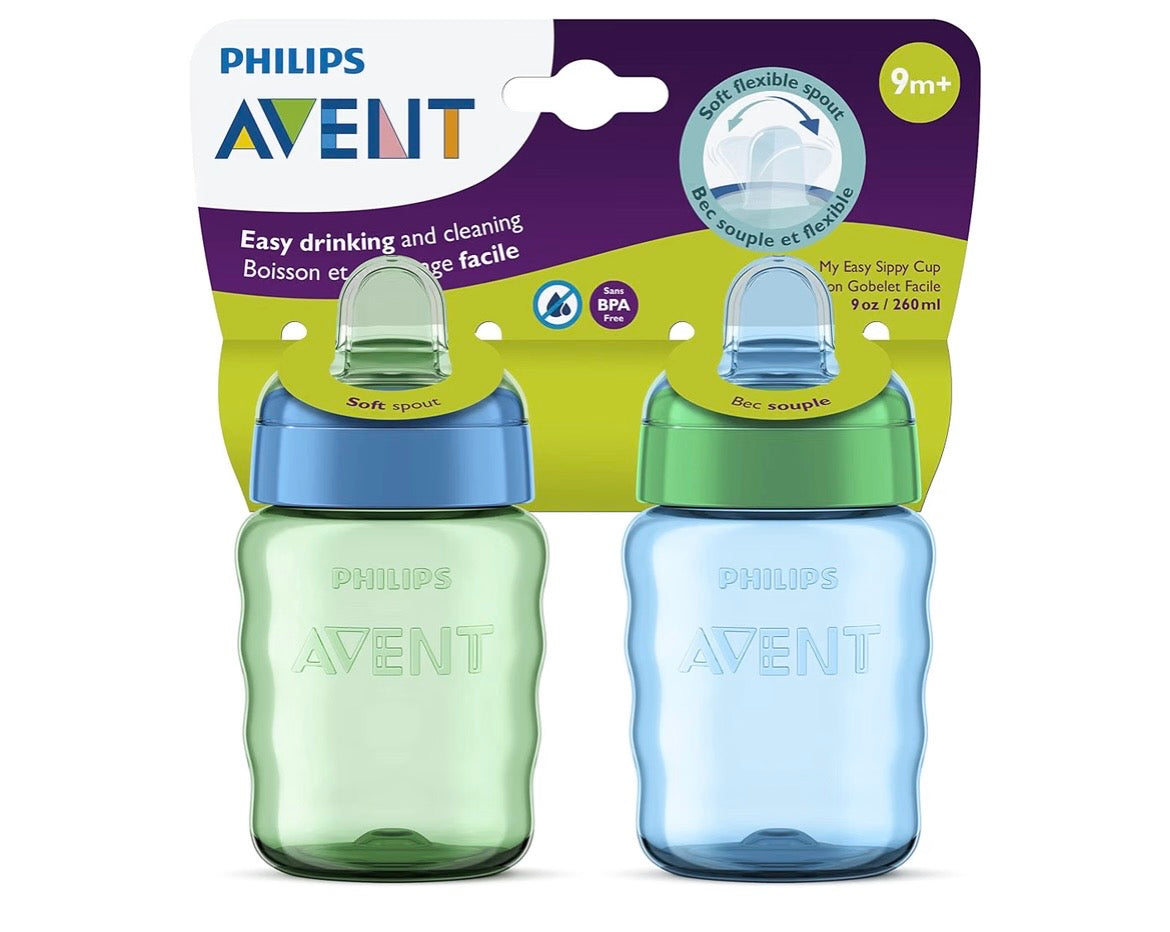 Philips avent Natural trainer cup, extra fast flow 5 / 150ml (6+) + normal nipple + soft silicon spout pack of 1 / easy sippy cup 260ml (9+)  + soft silicon spout blue/ green pack of 2