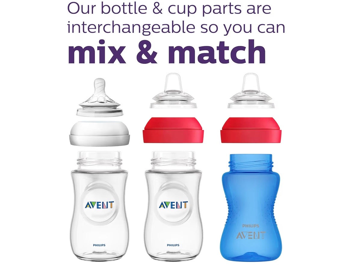 Philips avent Natural trainer cup, extra fast flow 5 / 150ml (6+) + normal nipple + soft silicon spout pack of 1 / easy sippy cup 260ml (9+)  + soft silicon spout blue/ green pack of 2