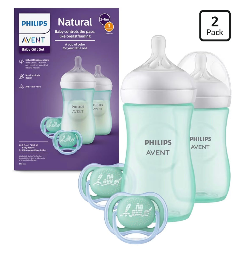 Philips Avent Natural Baby Bottle Gift Set, Teal, 9 oz, 2-Pack