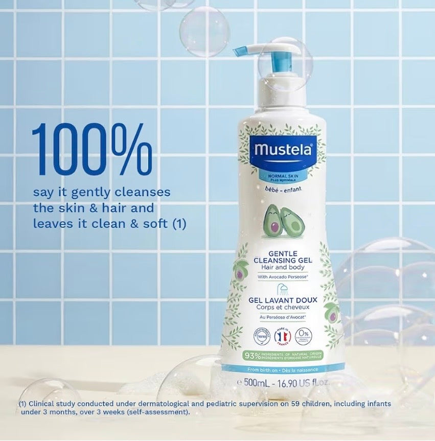 Mustela Gentle Cleansing Gel - Baby Wash for Delicate Skin and Hair -Natural Avocado Perseose