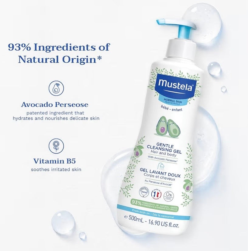 Mustela Gentle Cleansing Gel - Baby Wash for Delicate Skin and Hair -Natural Avocado Perseose