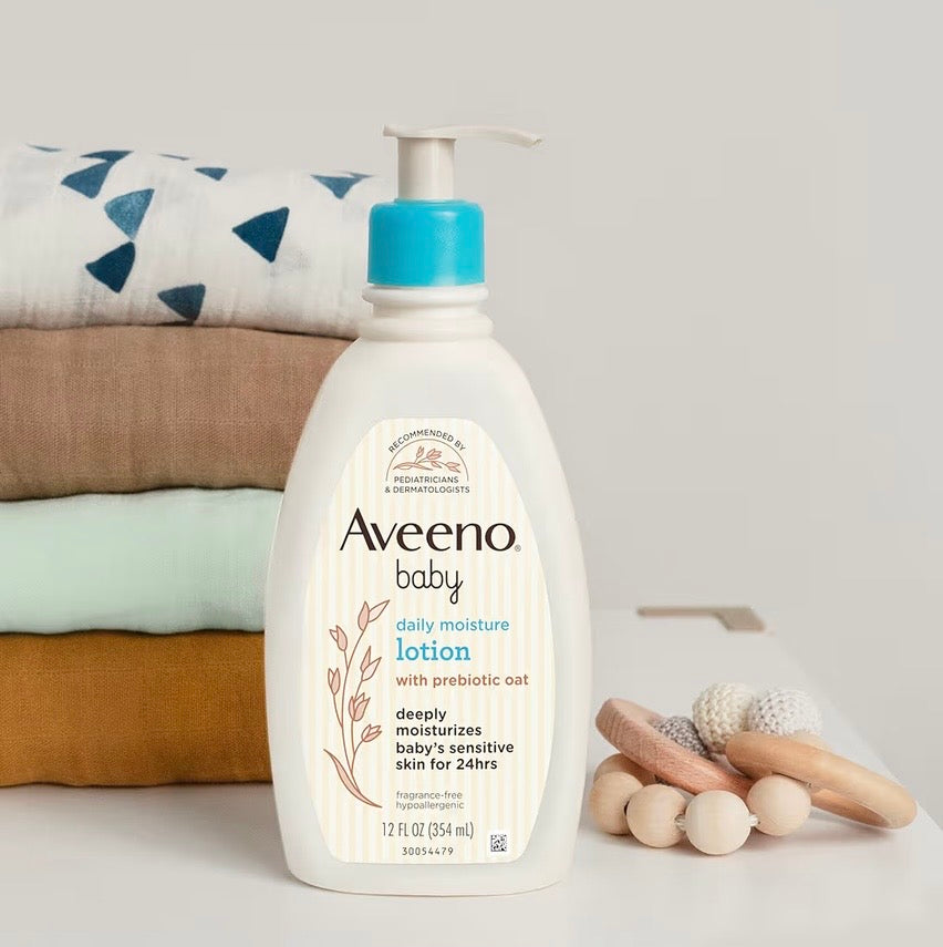 Aveeno Baby Daily Moisture Moisturizing Lotion for Delicate Skin with Natural Colloidal Oatmeal & Dimethicone, Hypoallergenic, Fragrance-, Phthalate- & Paraben-Free, 18 fl. oz