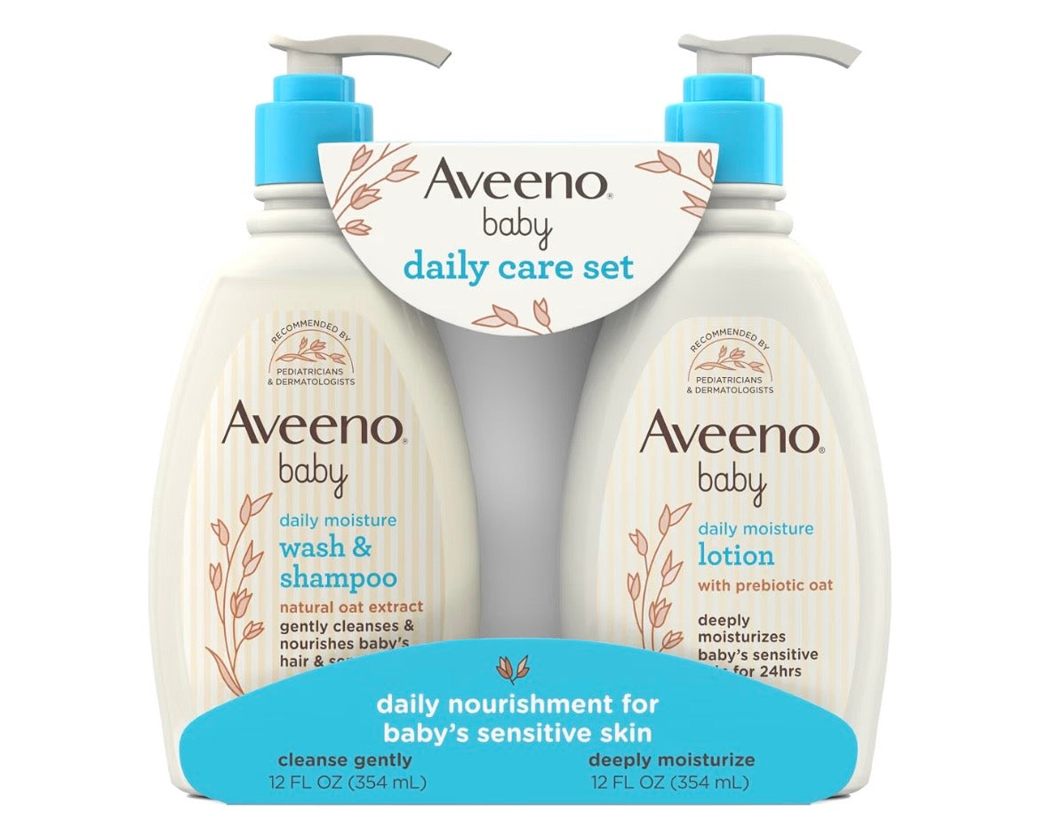 Aveeno Baby Gentle Moisturizing Daily Care Set, Natural Oat Extract, Natural Colloidal Oatmeal, 2 Items