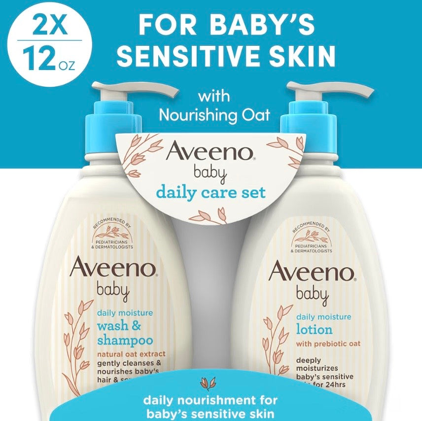 Aveeno Baby Gentle Moisturizing Daily Care Set, Natural Oat Extract, Natural Colloidal Oatmeal, 2 Items