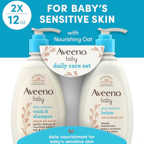 Aveeno Baby Gentle Moisturizing Daily Care Set, Natural Oat Extract, Natural Colloidal Oatmeal, 2 Items