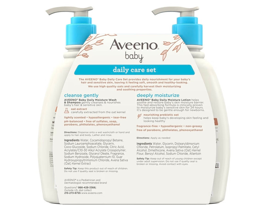 Aveeno Baby Gentle Moisturizing Daily Care Set, Natural Oat Extract, Natural Colloidal Oatmeal, 2 Items