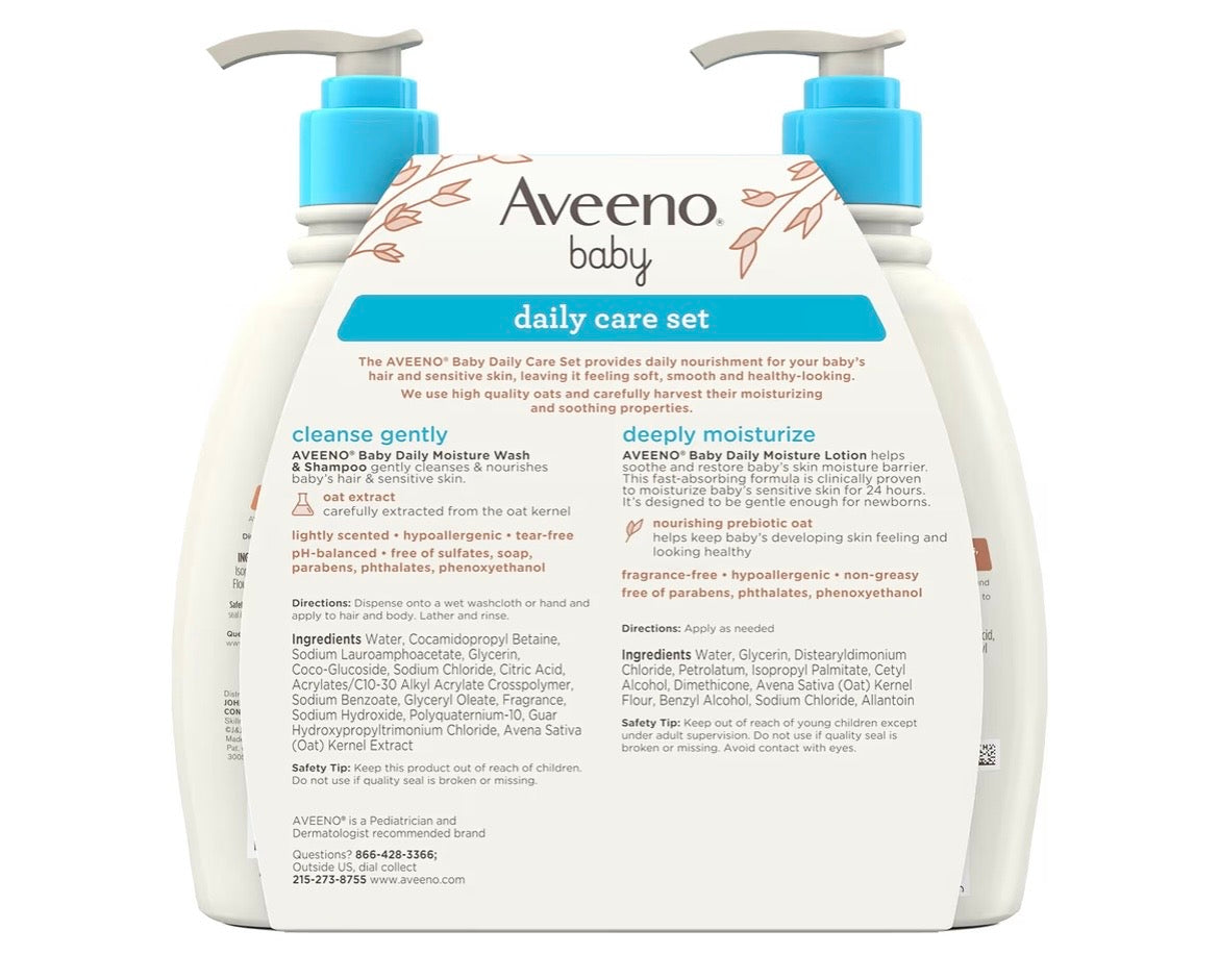 Aveeno Baby Gentle Moisturizing Daily Care Set, Natural Oat Extract, Natural Colloidal Oatmeal, 2 Items