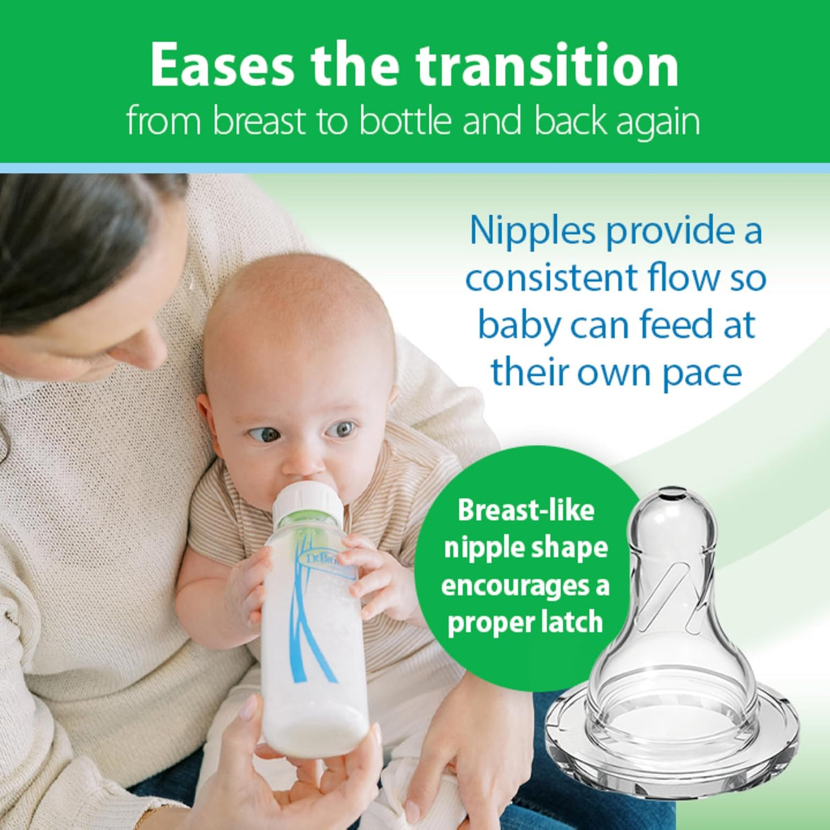 Dr. Brown's Options+ Narrow Glass Baby Bottle, Level 1 Slow Flow, 4 oz, 2-Pack