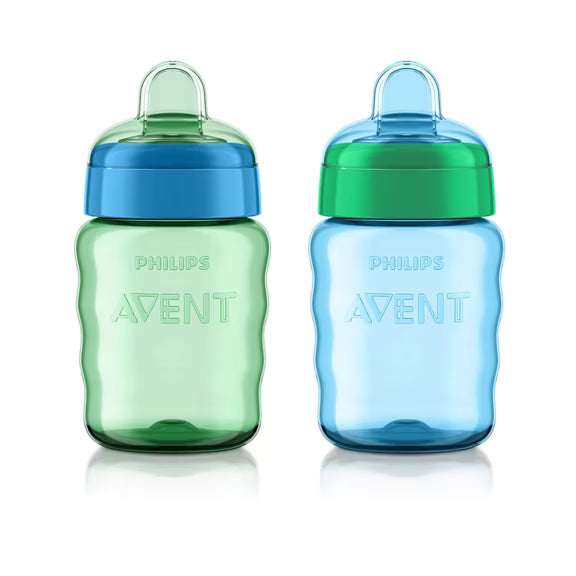 Philips avent Natural trainer cup, extra fast flow 5 / 150ml (6+) + normal nipple + soft silicon spout pack of 1 / easy sippy cup 260ml (9+)  + soft silicon spout blue/ green pack of 2
