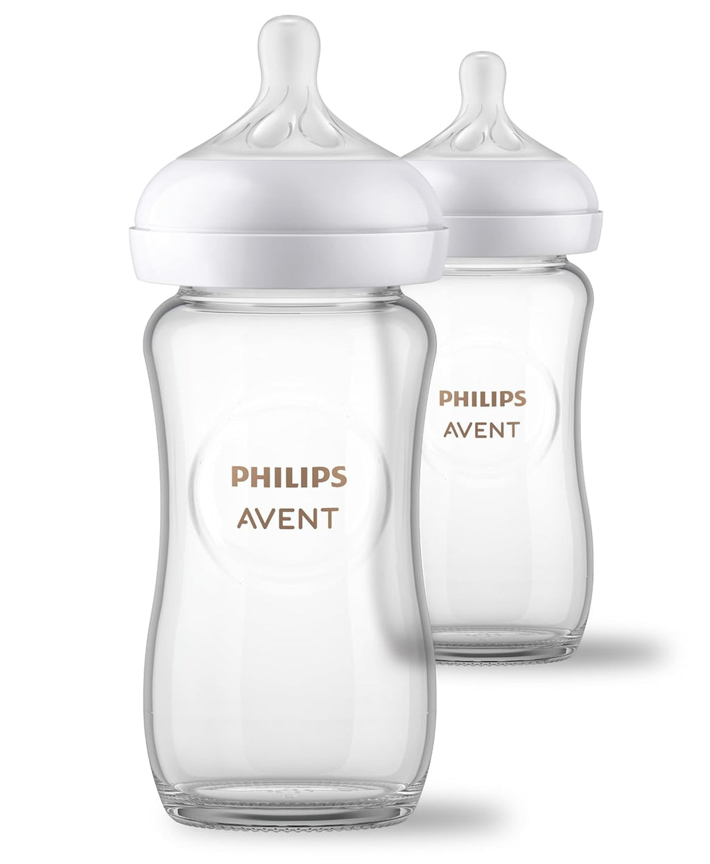 Philips Avent Natural Glass Baby Bottle, Flow 3 Medium, 240ml, 3-6m, 2-Pack