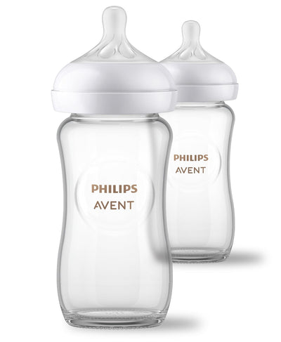 Philips Avent Natural Glass Baby Bottle, Flow 3 Medium, 240ml, 3-6m, 2-Pack