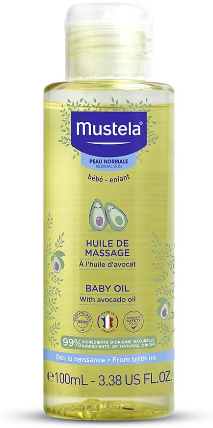 Mustela Baby Oil - Moisturizing Oil for Massage - with Natural Avocado, Pomegranate & Sunflower Oil