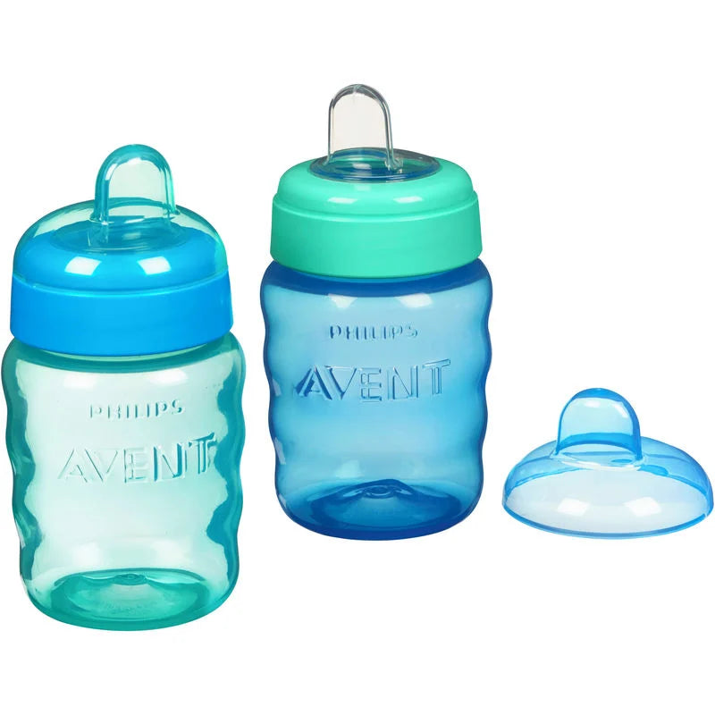 Philips avent Natural trainer cup, extra fast flow 5 / 150ml (6+) + normal nipple + soft silicon spout pack of 1 / easy sippy cup 260ml (9+)  + soft silicon spout blue/ green pack of 2